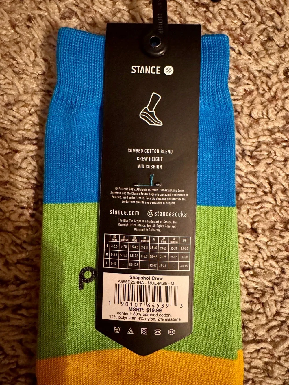 NWT Stance x Polaroid Colorblock Multi-color Crew Socks Men’s Medium